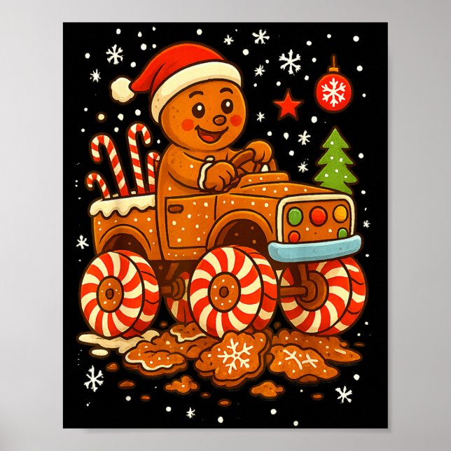 Poster Gingerbread Monster Truck Christmas Snow Cute Xmas (Frente)