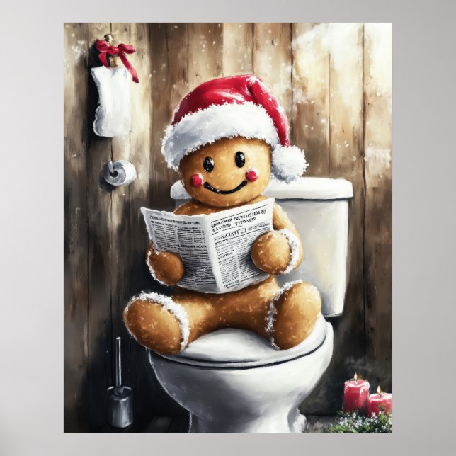 Poster Gingerbread Reading on the Toilet Funny Christmas  (Frente)