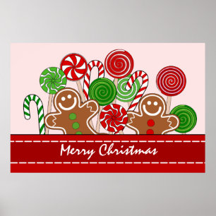Poster Gingerbreads de Natal vermelhos e bonitos