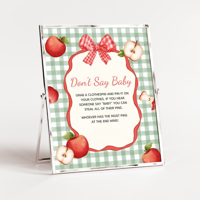 Poster Gingham Apple do nosso Olho Bebê Não Diga Sinal de (Gingham Apple of our Eye Baby Shower Don't Say Baby Sign)