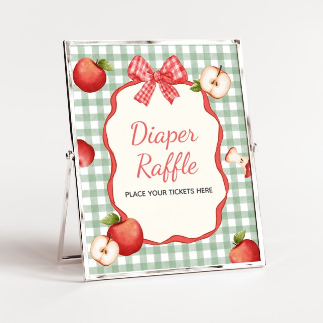 Poster Gingham Apple do nosso Sinal de Raffle Fralda (Gingham Apple of our Eye Baby Shower Diaper Raffle Sign)