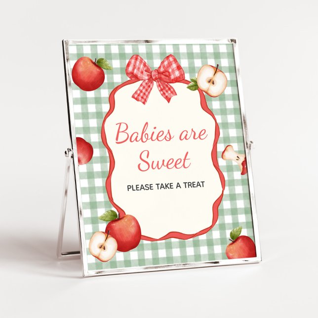 Poster Gingham Apple dos nossos Olhos Bebês é Sinal Doce (Gingham Apple of our Eye Baby Shower Babies are Sweet Sign)