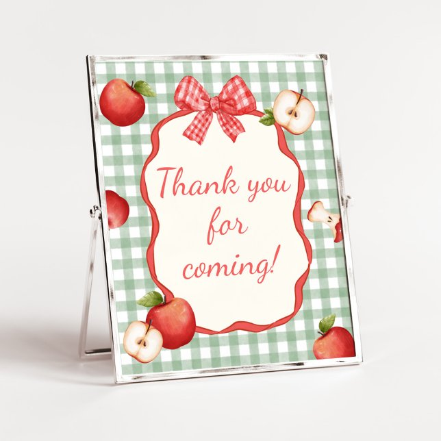 Poster Gingham Apple of our Eye Obrigado por vir (Gingham Apple of our Eye Baby Shower Thank you for Coming Sign)