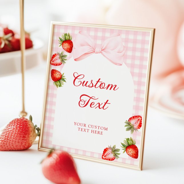 Poster Gingham Bow Strawberry Table Sign (Criador carregado)