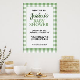 Poster Gingham Green Plaid Baby Shower Welcome Sign
