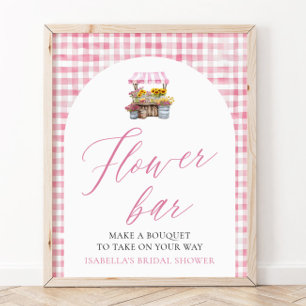 Poster Gingham Rosa Fresco Do Sinal De Bar Da Flor Do Mer