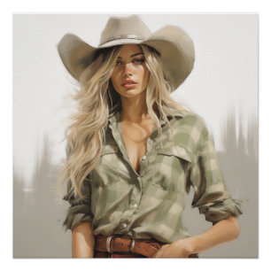 Póster Gingham Verde: Arte em Muro de Cowgirl