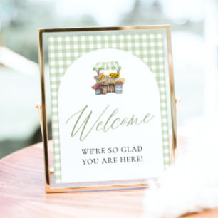 Poster Gingham Verde Fresco Do Sinal De Boas-Vindas Do Me