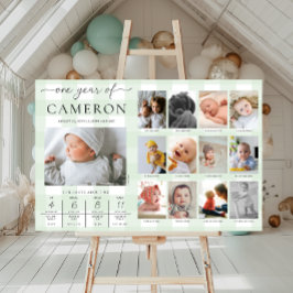 Poster Gingham Verde Primeiro Milestone de Foto de Aniver