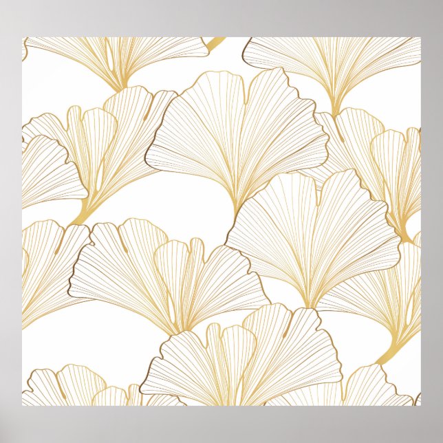 Poster Ginkgo Dourado: Esquema de Folha Luxuosa (Frente)