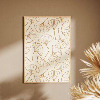 Poster Ginkgo Japonês Boho Japandi Botânico Desenhado à M