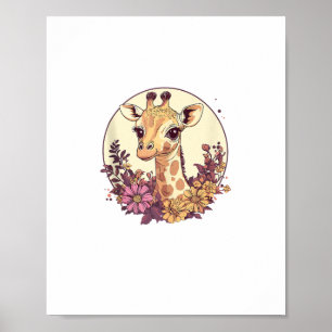 Poster Girafa Adorável Cercada por Flores _7