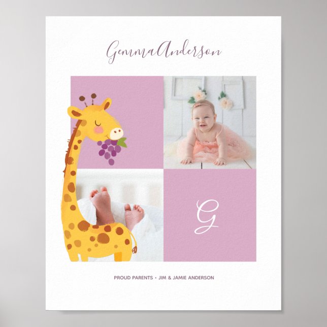 Poster Girafa - Alphabet Monograma Chá de fraldas (Frente)