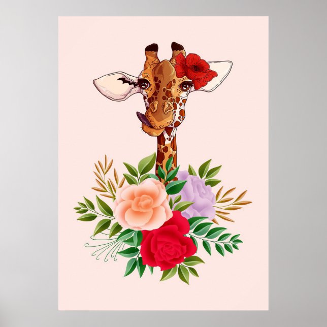Poster Girafa Amante Girafas África E Flor (Frente)