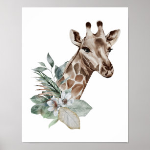 Poster Girafa Aquarela Safari Animal Botânico da Selva