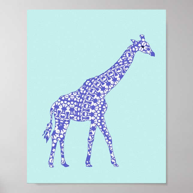 Póster Girafa Azul Fofa para Crianças (Frente)