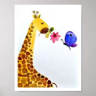Póster Girafa & borboleta da aguarela do art_ da parede