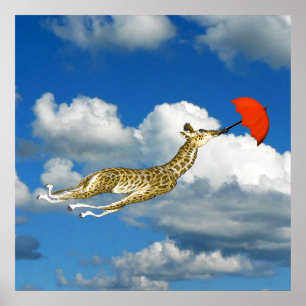 Poster Girafa Caprichosa nas Nuvens