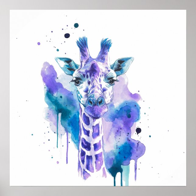 Poster Girafa Colorida Aquarela  (Frente)