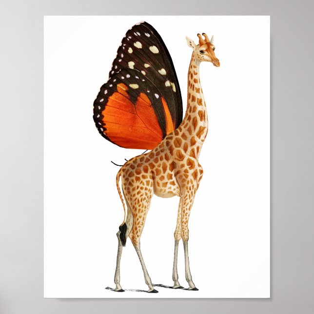 Poster girafa com asas de borboleta (Frente)