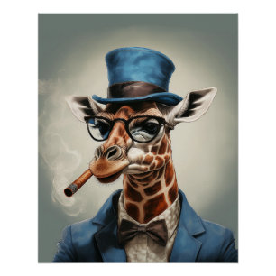 Póster Girafa com chapéu alto e jaqueta