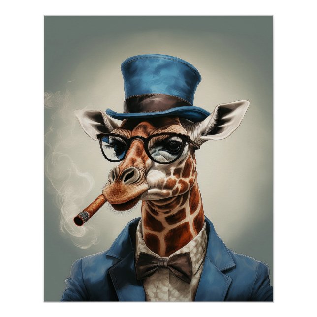 Póster Girafa com chapéu alto e jaqueta (Frente)