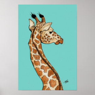 Póster Girafa com fundo da cerceta