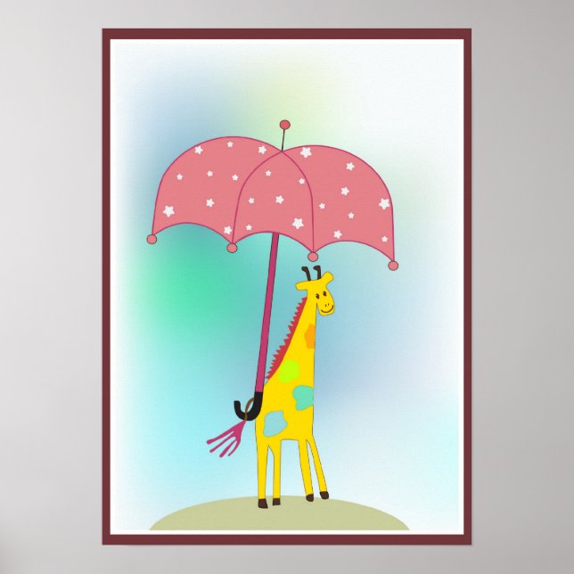 Póster girafa com um guarda-chuva (Frente)