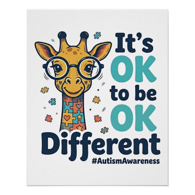 Póster Girafa Conscientização do Autismo É OK Ser Diferen (Frente)