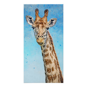 Póster Girafa Curiosa com Céu Azul Confetti