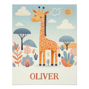 Póster Girafa Cuta Whimsical em Savana