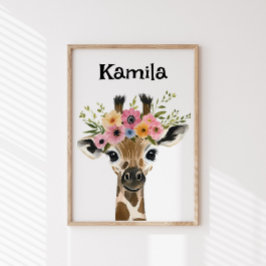 Póster Girafa de Bebê Personalizada com Ferro Florestal