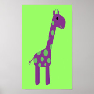 Póster Girafa de Cartoon Púrpura e Verde Custa Personaliz