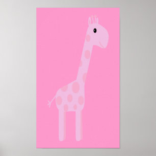 Póster Girafa de Cartoon Rosa Bonita Personalizável