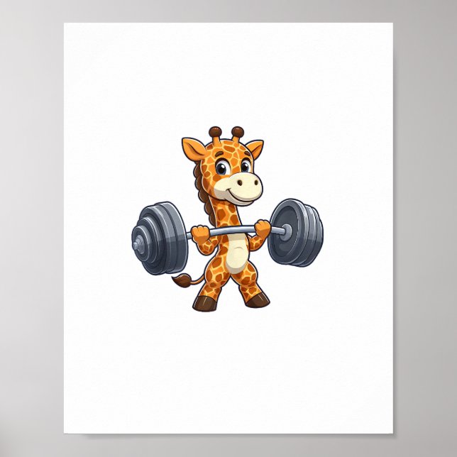 Poster Girafa de desenho animado fofo levantando pesos ac (Frente)