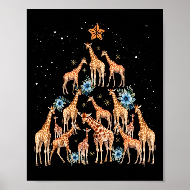 Poster Girafa de Natal bonita Girafa de árvore de Natal v (Frente)