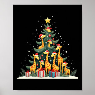 Poster Girafa de Natal bonita Girafa de árvore de Natal v