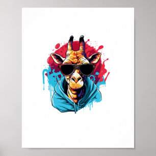 Poster Girafa De Óculos De Sol Cores Brilhantes