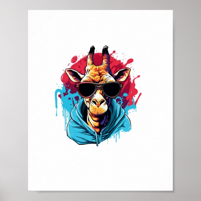 Poster Girafa De Óculos De Sol Cores Brilhantes   (Frente)