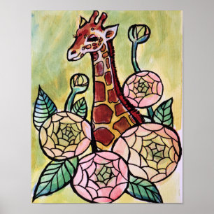 Poster Girafa e flores Girafas ilustram floral