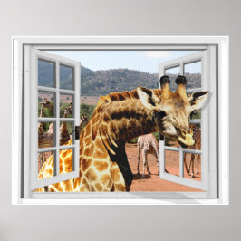 Póster Girafa em Falso visão de janela Trompe l'oeil Efei