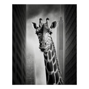 Póster Girafa em uma paisagem urbana