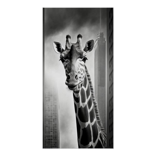 Póster Girafa em uma paisagem urbana (Frente)