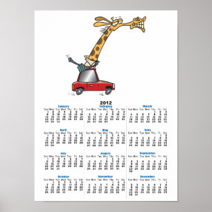 Póster girafa engraçada do bobo em um carro viajando