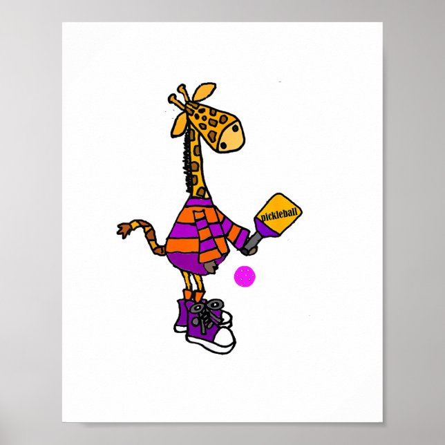 Poster Girafa Engraçada Jogando Pickleball  (Frente)