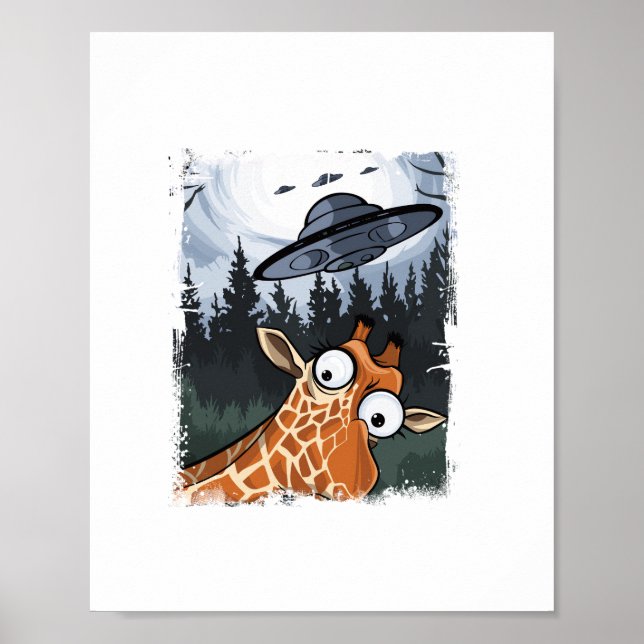 Poster Girafa engraçada UFO Zoológico Animal Meme esquisi (Frente)