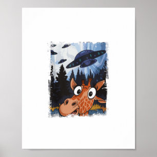 Poster Girafa Engraçada UFO Zoológico Animal Meme Estranh