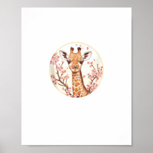 Poster Girafa Entre Flores de Cerejeira Arte Circular