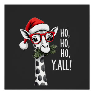 Póster Girafa Fofa Com Chapéu de Papai Noel Feliz Natal G
