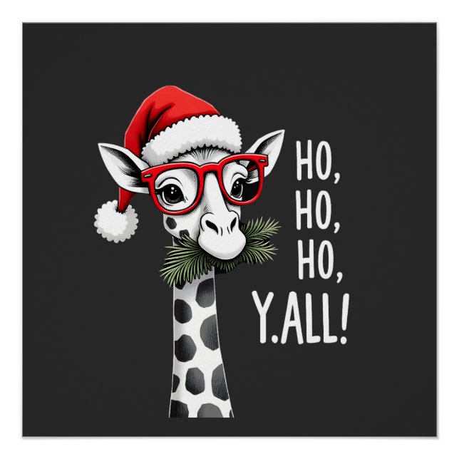 Póster Girafa Fofa Com Chapéu de Papai Noel Feliz Natal G (Frente)